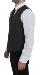 Dolce & Gabbana Black Striped Wool Single Breasted Vest -  Vests for Men Suits -  Dolce & Gabbana.