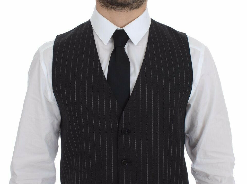 Dolce & Gabbana Gray Striped Wool Logo Vest Gilet Weste -  Vests for Men Suits -  Dolce & Gabbana.