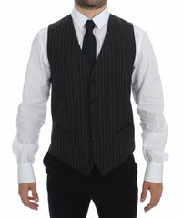 Dolce & Gabbana Gray Striped Wool Logo Vest Gilet Weste -  Vests for Men Suits -  Dolce & Gabbana.