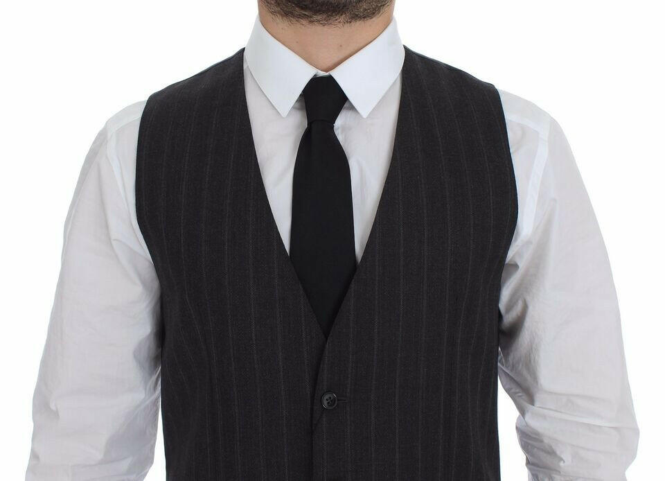 Dolce & Gabbana Gray Striped Wool Logo Vest Gilet Weste -  Vests for Men Suits -  Dolce & Gabbana.