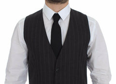 Dolce & Gabbana Gray Striped Wool Logo Vest Gilet Weste -  Vests for Men Suits -  Dolce & Gabbana.