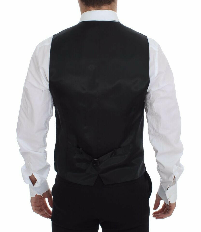 Dolce & Gabbana Gray Striped Wool Logo Vest Gilet Weste -  Vests for Men Suits -  Dolce & Gabbana.