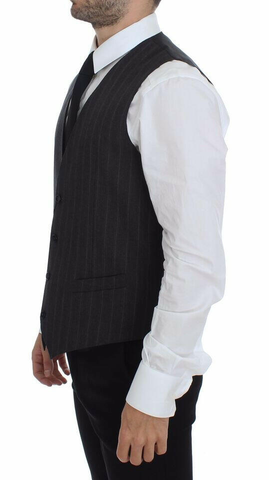 Dolce & Gabbana Gray Striped Wool Logo Vest Gilet Weste -  Vests for Men Suits -  Dolce & Gabbana.