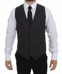 Dolce & Gabbana Gray Striped Wool Logo Vest Gilet Weste -  Vests for Men Suits -  Dolce & Gabbana.