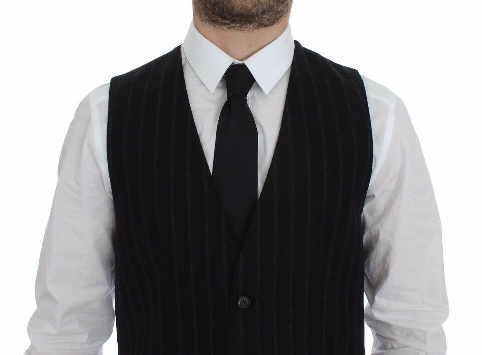 Dolce & Gabbana Black Striped Wool Logo Vest Gilet Weste -  Vests for Men Suits -  Dolce & Gabbana.