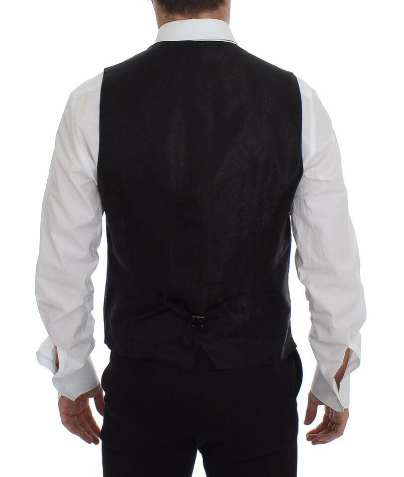 Dolce & Gabbana Black Striped Wool Logo Vest Gilet Weste -  Vests for Men Suits -  Dolce & Gabbana.