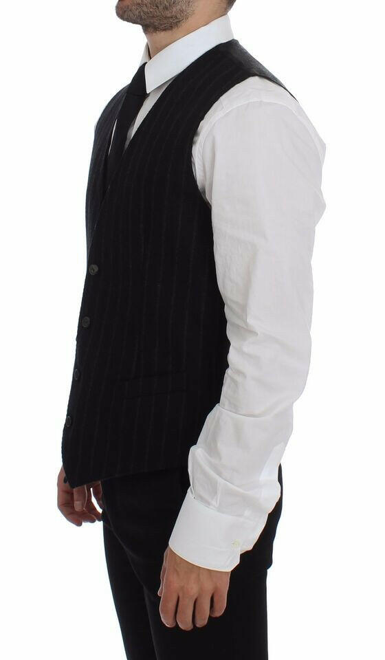 Dolce & Gabbana Black Striped Wool Logo Vest Gilet Weste -  Vests for Men Suits -  Dolce & Gabbana.