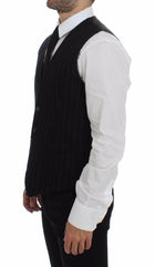 Dolce & Gabbana Black Striped Wool Logo Vest Gilet Weste -  Vests for Men Suits -  Dolce & Gabbana.