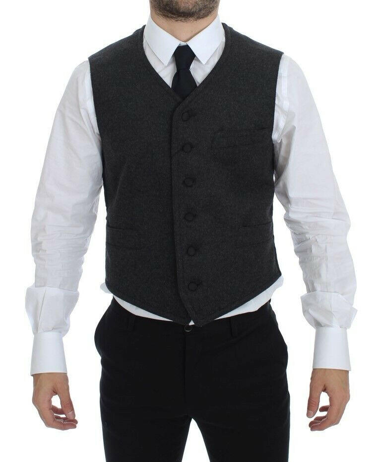 Dolce & Gabbana Gray Wool Blend Logo Vest Gilet Weste -  Vests for Men Suits -  Dolce & Gabbana.