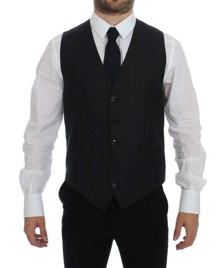 Dolce & Gabbana Gray Wool Silk Dress Vest Gilet Weste -  Vests for Men Suits -  Dolce & Gabbana.