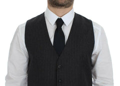 Dolce & Gabbana Gray Striped Wool Single Breasted Vest -  Vests for Men Suits -  Dolce & Gabbana.