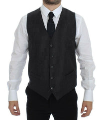 Dolce & Gabbana Gray Striped Wool Single Breasted Vest -  Vests for Men Suits -  Dolce & Gabbana.
