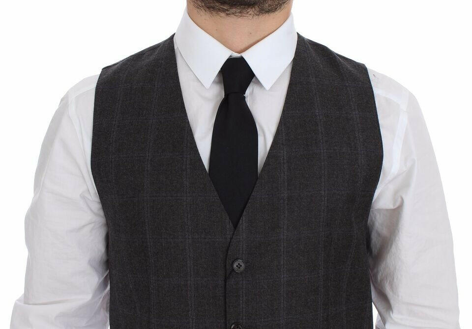Dolce & Gabbana Brown Check Wool Single Breasted Vest -  Vests for Men Suits -  Dolce & Gabbana.