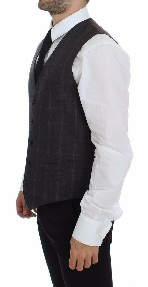 Dolce & Gabbana Brown Check Wool Single Breasted Vest -  Vests for Men Suits -  Dolce & Gabbana.