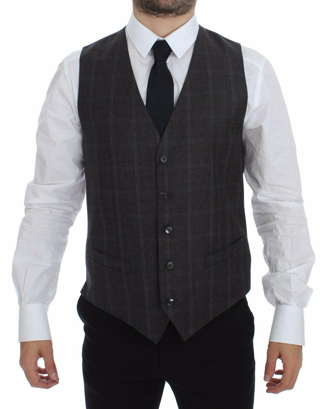 Dolce & Gabbana Brown Check Wool Single Breasted Vest -  Vests for Men Suits -  Dolce & Gabbana.