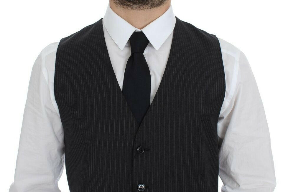 Dolce & Gabbana Gray Striped Wool Single Breasted Vest -  Vests for Men Suits -  Dolce & Gabbana.
