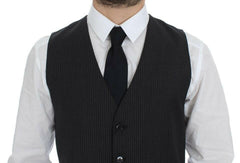 Dolce & Gabbana Gray Striped Wool Single Breasted Vest -  Vests for Men Suits -  Dolce & Gabbana.