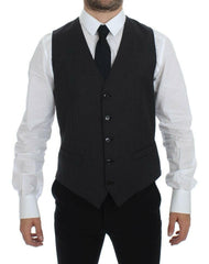 Dolce & Gabbana Gray Striped Wool Single Breasted Vest -  Vests for Men Suits -  Dolce & Gabbana.