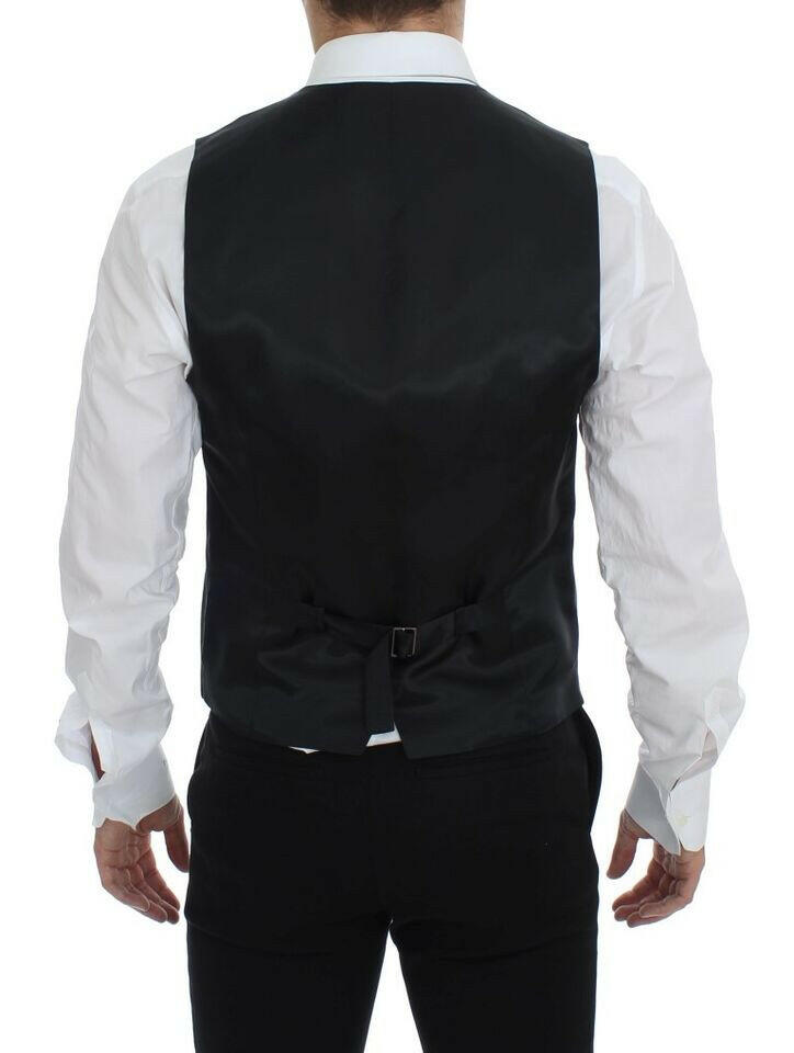 Dolce & Gabbana Black Striped Wool Single Breasted Vest -  Vests for Men Suits -  Dolce & Gabbana.