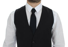 Dolce & Gabbana Black Striped Wool Single Breasted Vest -  Vests for Men Suits -  Dolce & Gabbana.