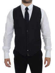 Dolce & Gabbana Black Striped Wool Single Breasted Vest -  Vests for Men Suits -  Dolce & Gabbana.