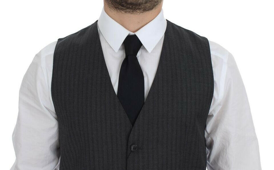 Dolce & Gabbana Gray Striped Wool Single Breasted Vest -  Vests for Men Suits -  Dolce & Gabbana.