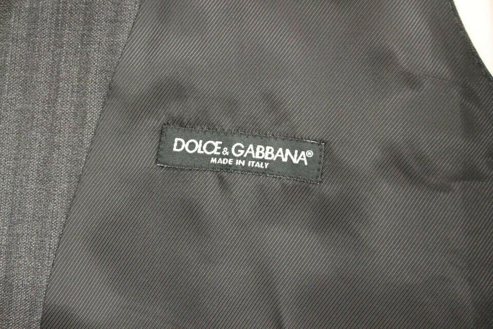 Dolce & Gabbana Gray Striped Wool Single Breasted Vest -  Vests for Men Suits -  Dolce & Gabbana.