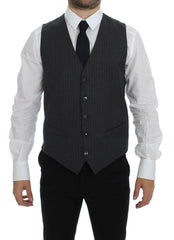 Dolce & Gabbana Gray Striped Wool Single Breasted Vest -  Vests for Men Suits -  Dolce & Gabbana.