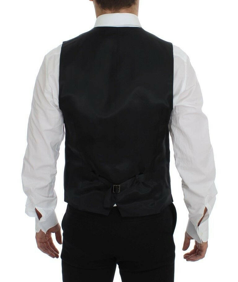 Dolce & Gabbana Gray Striped Wool Logo Vest Gilet Weste -  Vests for Men Suits -  Dolce & Gabbana.