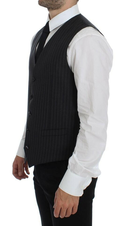 Dolce & Gabbana Gray Striped Wool Logo Vest Gilet Weste -  Vests for Men Suits -  Dolce & Gabbana.