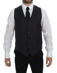 Dolce & Gabbana Gray Striped Wool Logo Vest Gilet Weste -  Vests for Men Suits -  Dolce & Gabbana.