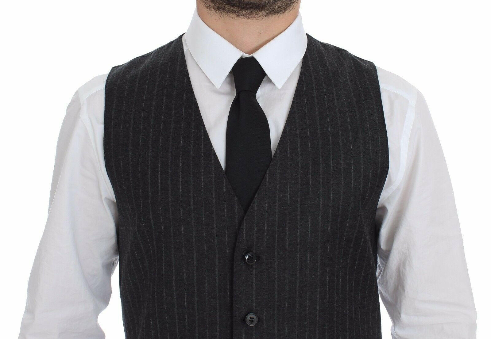 Dolce & Gabbana Gray Striped Wool Logo Vest Gilet Weste -  Vests for Men Suits -  Dolce & Gabbana.