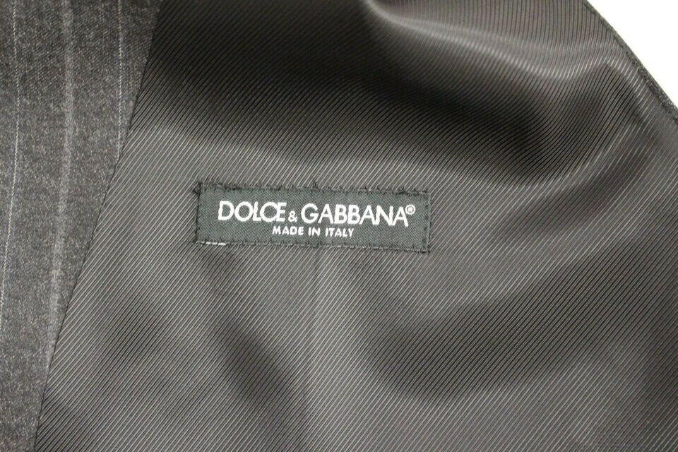 Dolce & Gabbana Gray Striped Wool Logo Vest Gilet Weste -  Vests for Men Suits -  Dolce & Gabbana.