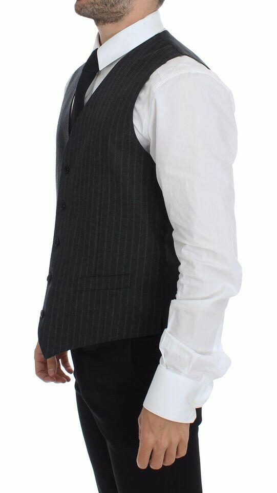 Dolce & Gabbana Gray Striped Wool Logo Vest Gilet Weste -  Vests for Men Suits -  Dolce & Gabbana.