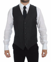 Dolce & Gabbana Gray Striped Wool Logo Vest Gilet Weste -  Vests for Men Suits -  Dolce & Gabbana.