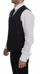 Dolce & Gabbana Gray Striped Wool Logo Vest Gilet Vests -  Vests for Men Suits -  Dolce & Gabbana.