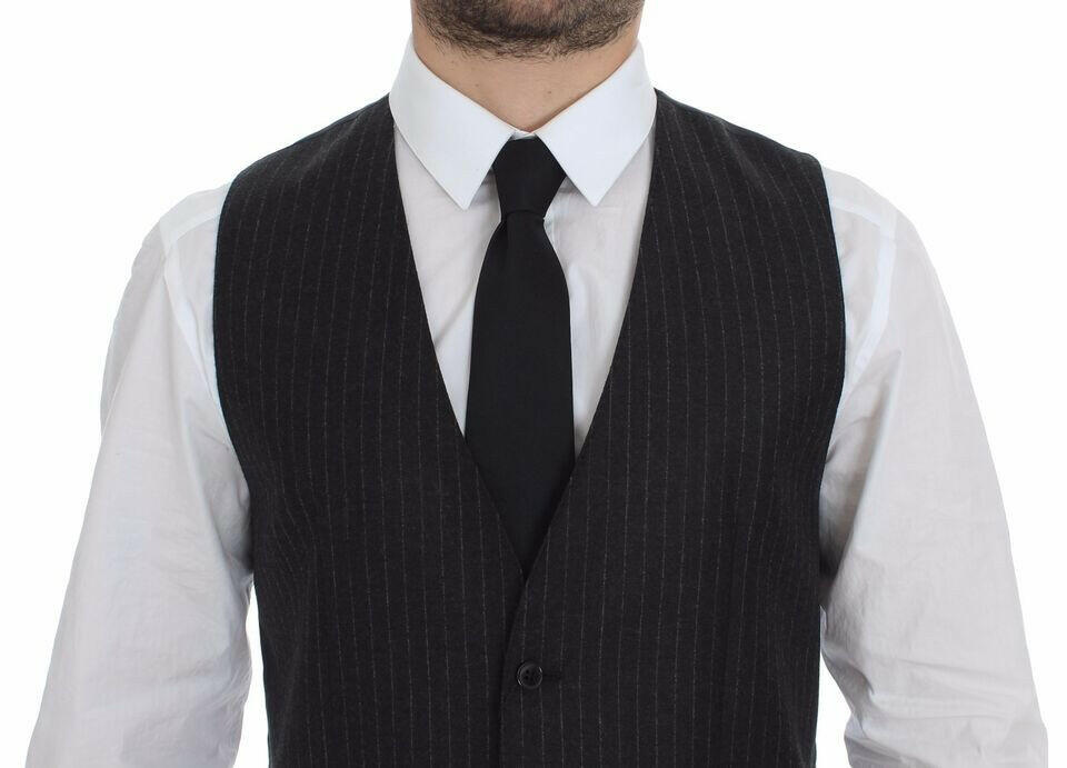 Dolce & Gabbana Gray Striped Wool Logo Vest Gilet Vests -  Vests for Men Suits -  Dolce & Gabbana.