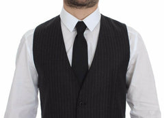 Dolce & Gabbana Gray Striped Wool Logo Vest Gilet Vests -  Vests for Men Suits -  Dolce & Gabbana.