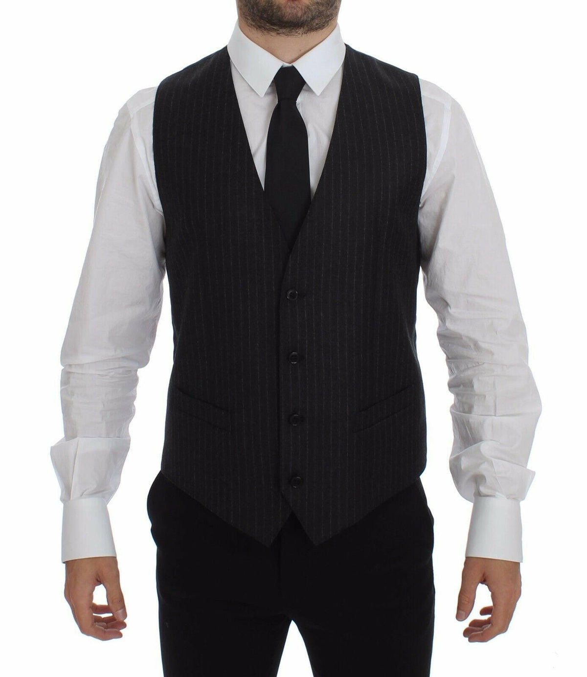Dolce & Gabbana Gray Striped Wool Logo Vest Gilet Vests -  Vests for Men Suits -  Dolce & Gabbana.