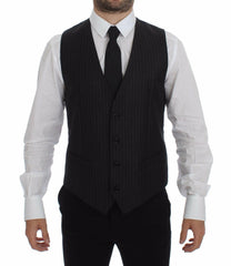 Dolce & Gabbana Gray Striped Wool Logo Vest Gilet Vests -  Vests for Men Suits -  Dolce & Gabbana.