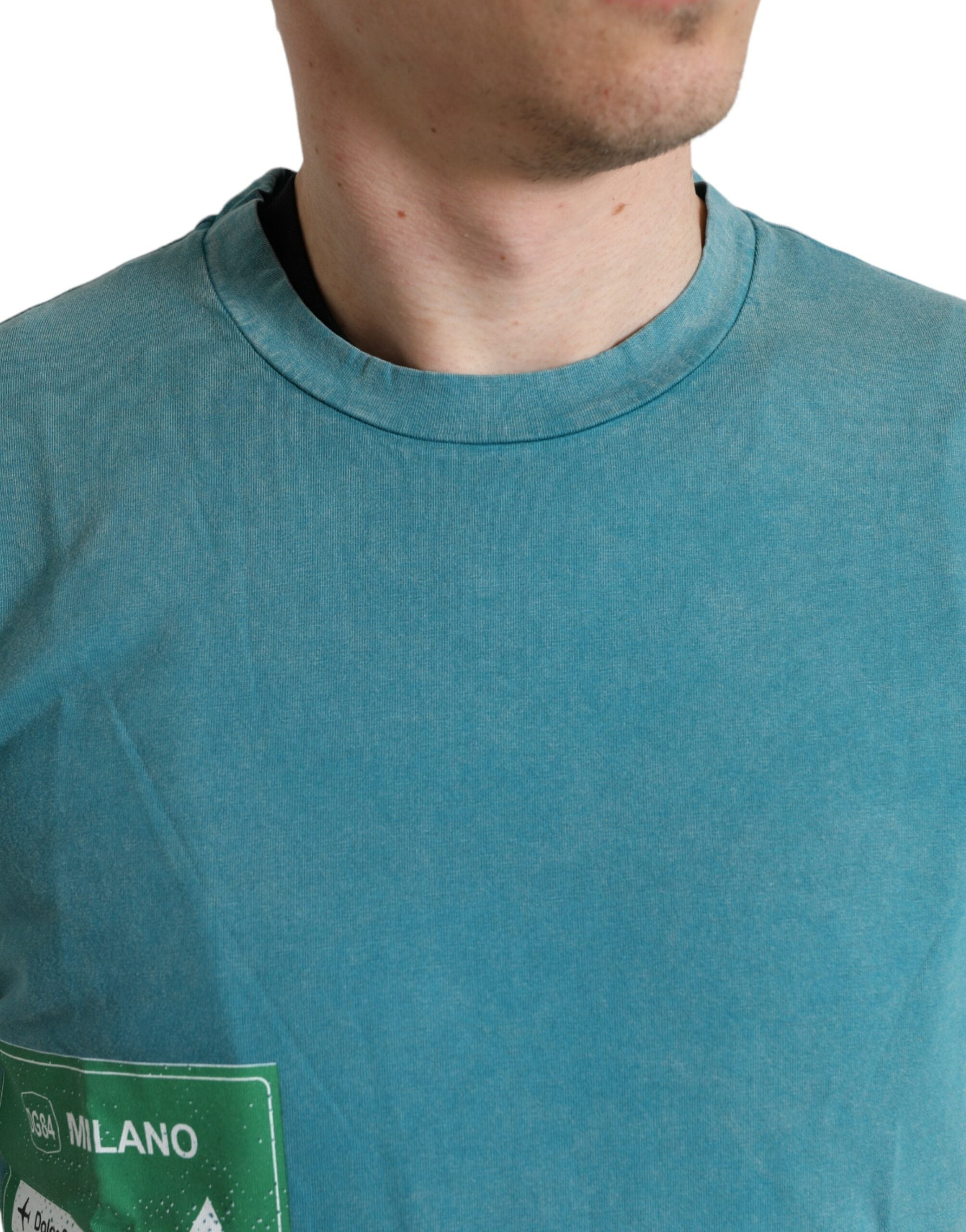 Dolce & Gabbana Blue Cotton Milano Street Round Neck T-shirt -   -  Dolce & Gabbana.