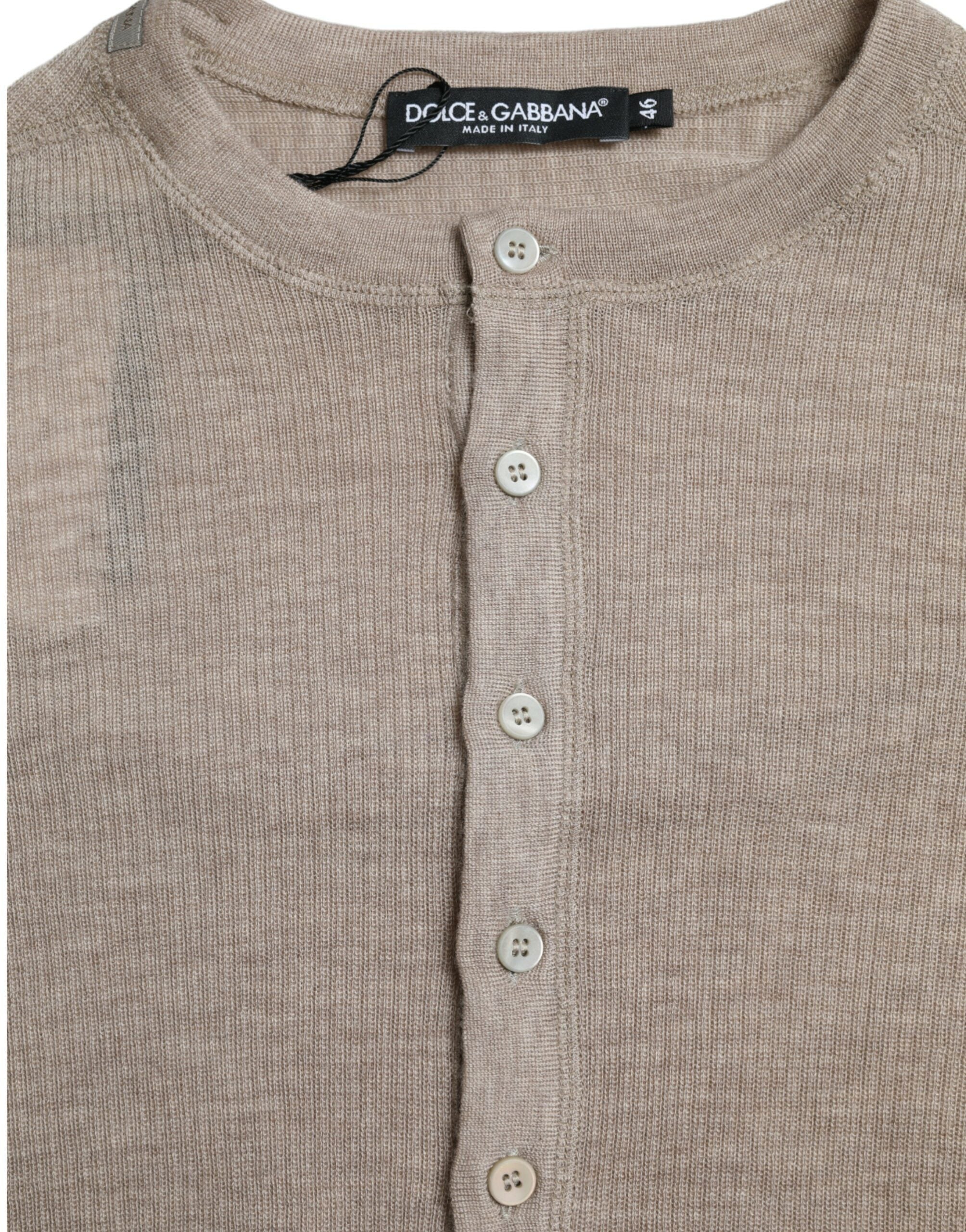 Dolce & Gabbana Henley Pullover Beige Cashmere Sweater -   -  Dolce & Gabbana.