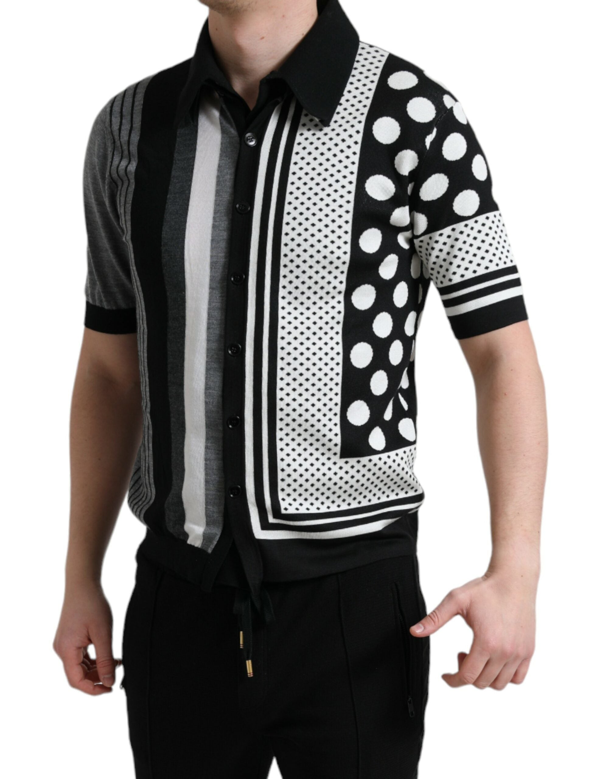 Dolce & Gabbana Black White Jumper Cardigan Polo Sweater -   -  Dolce & Gabbana.