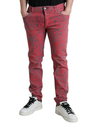Dolce & Gabbana Red Cotton Dye Slim Fit Men Denim Jeans -   -  Dolce & Gabbana.
