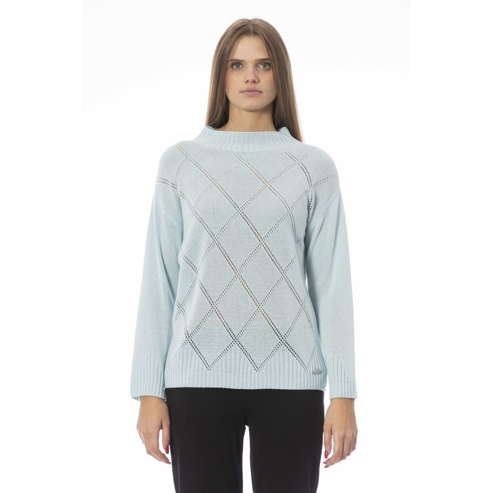 Baldinini Trend - Elegant Wool Blend Geometric Knit Sweater - Light Blue