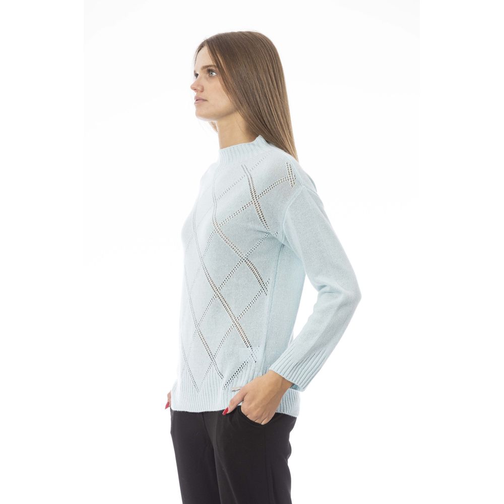 Baldinini Trend - Elegant Wool Blend Geometric Knit Sweater - Light Blue