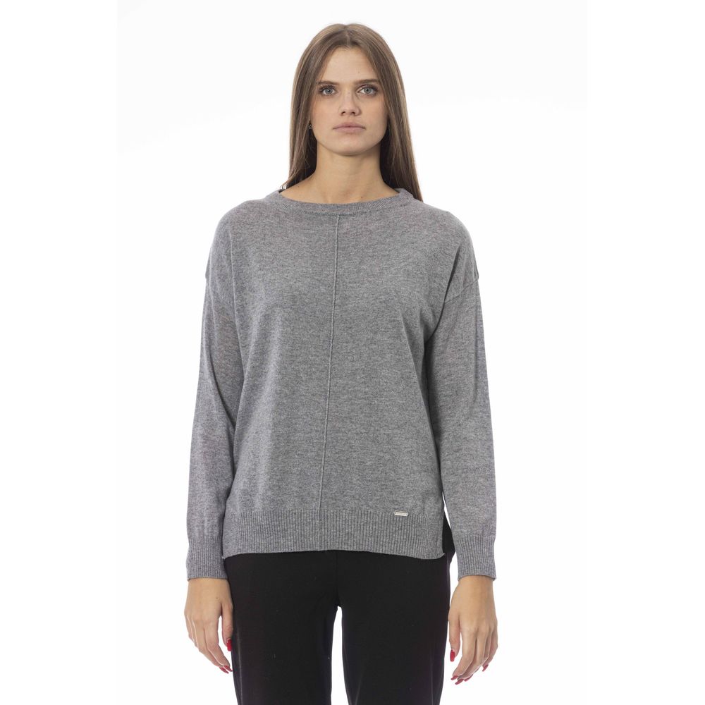 Baldinini Trend - Relaxed Ribbed Knit Crew Neck Sweater - Grey