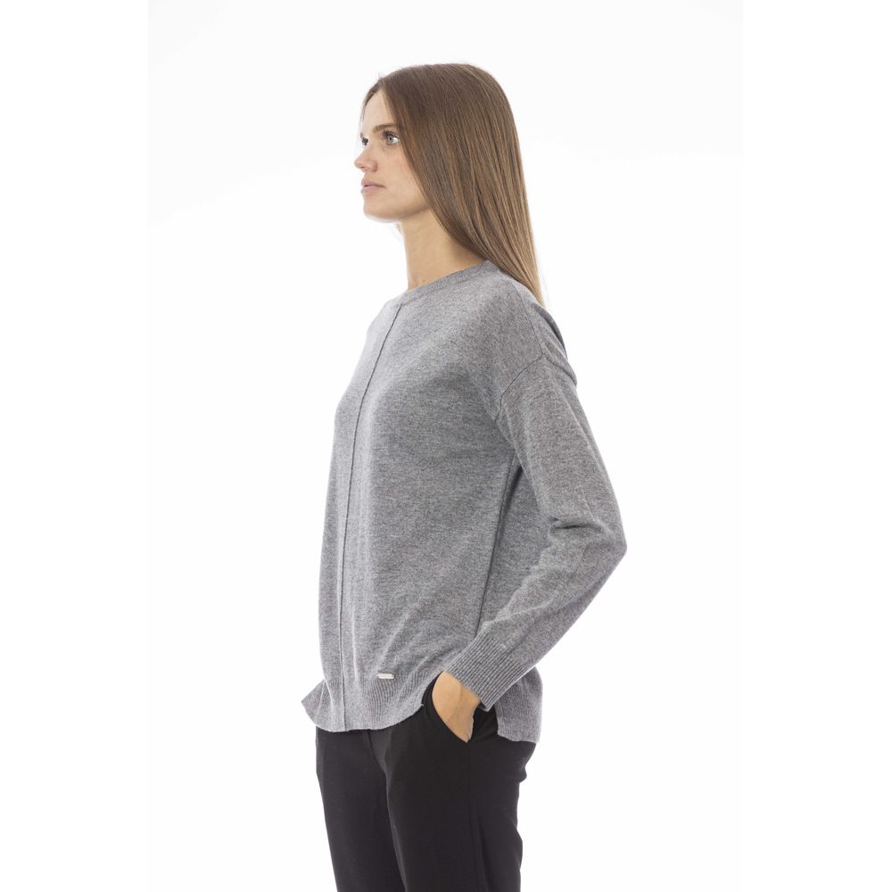 Baldinini Trend - Relaxed Ribbed Knit Crew Neck Sweater - Grey