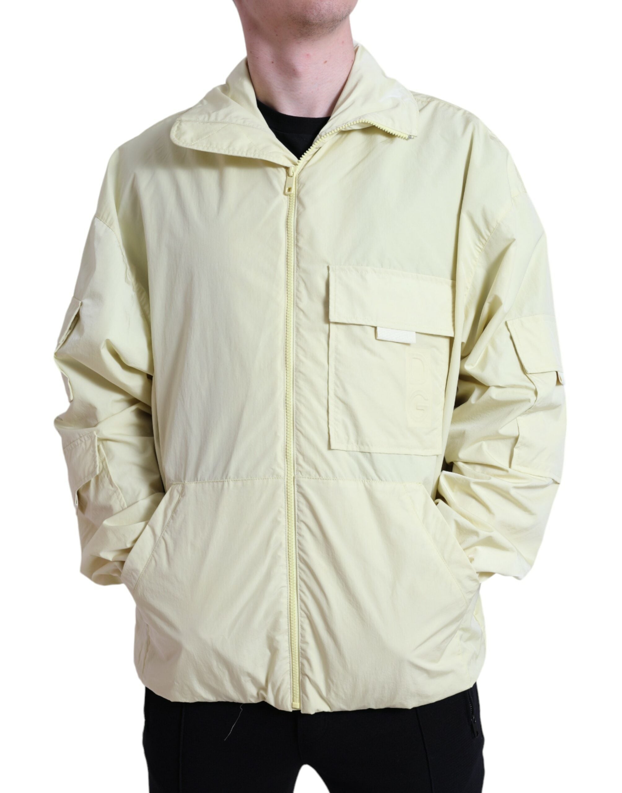 Dolce & Gabbana Yellow Nylon Collared Full Zip Parka Jacket -   -  Dolce & Gabbana.