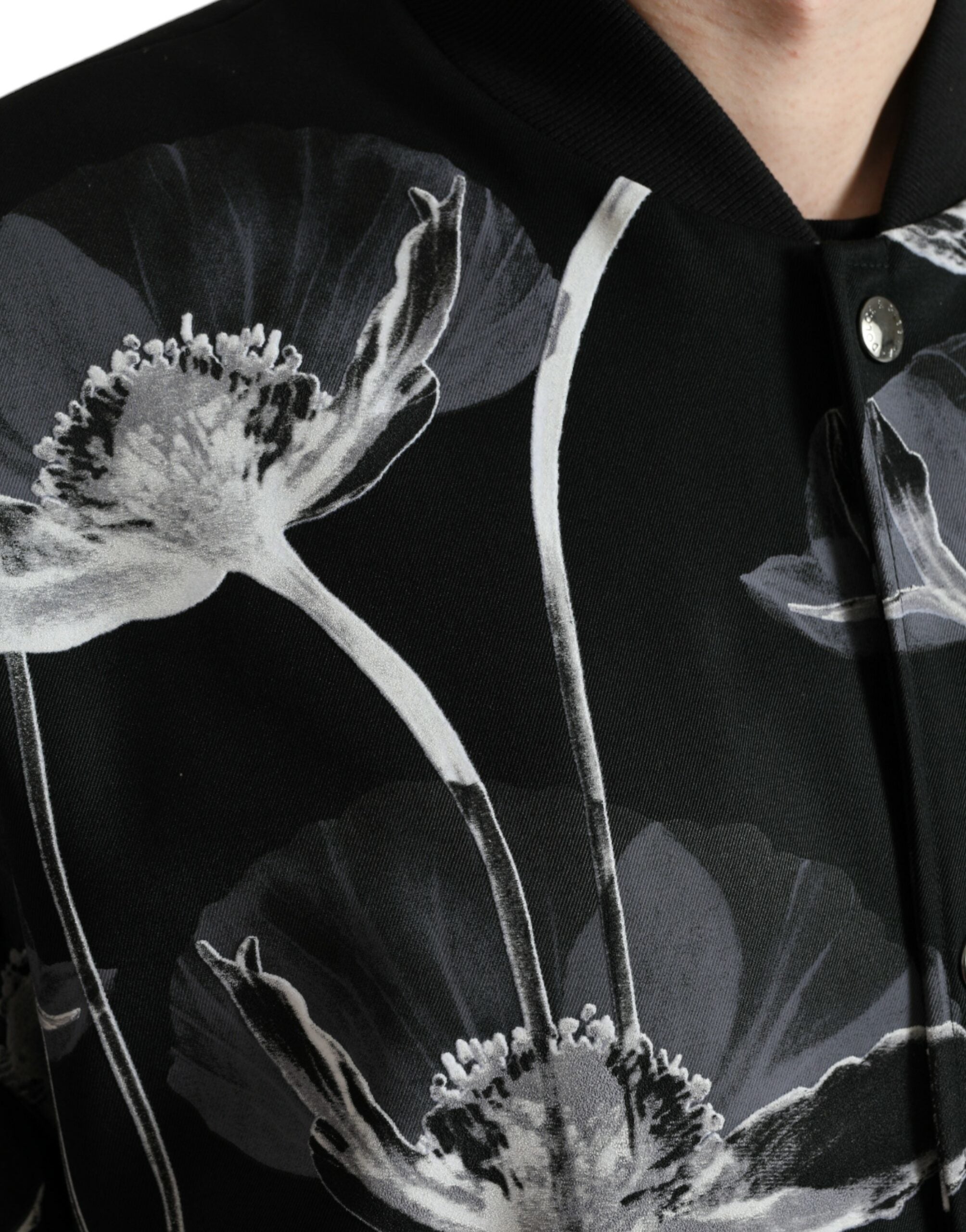 Dolce & Gabbana Black Floral Print Wool Button Down Bomber Jacket -   -  Dolce & Gabbana.